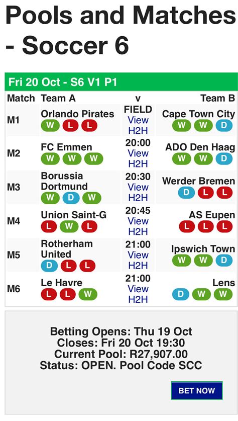 soccer 6 results and payouts|Soccer 6 Pools & Fixtures .